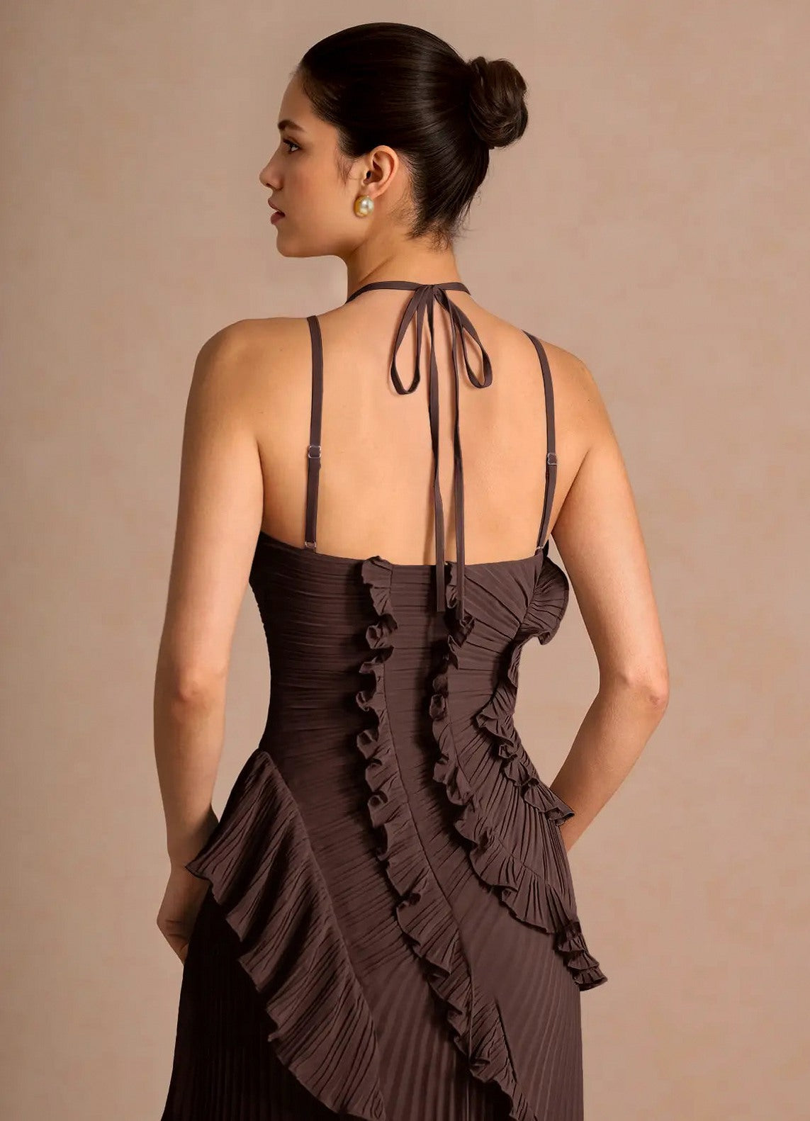 Chiffon Halter Pleated Maxi Dress