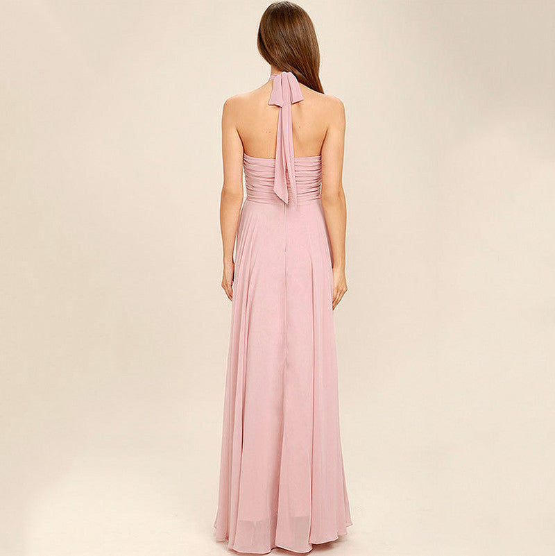 Chiffon Halter Ruched Maxi Dress