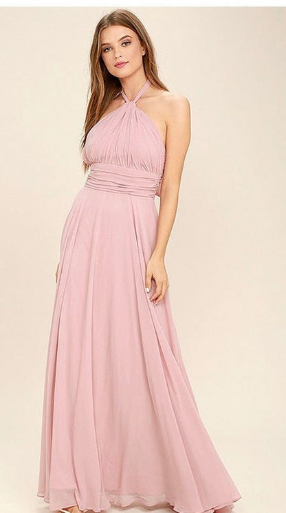Chiffon Halter Ruched Maxi Dress