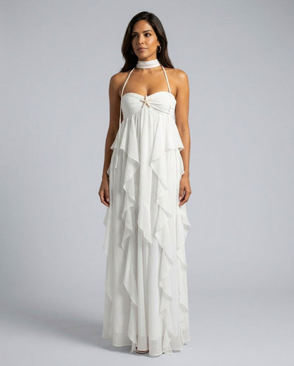 Chiffon Halter Tiered Maxi Dress