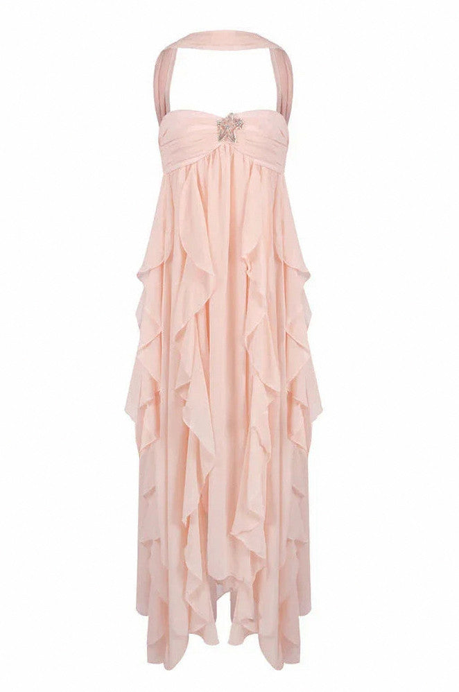 Chiffon Halter Tiered Maxi Dress