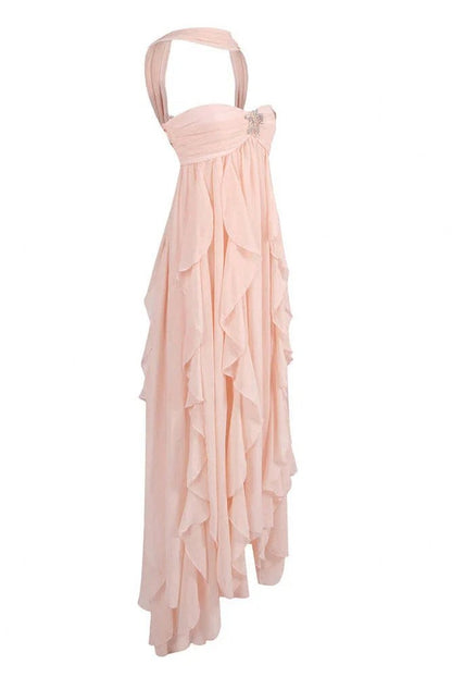Chiffon Halter Tiered Maxi Dress