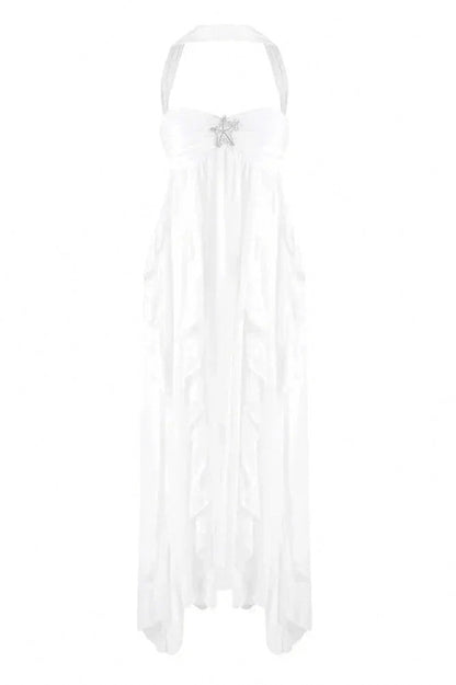 Chiffon Halter Tiered Maxi Dress
