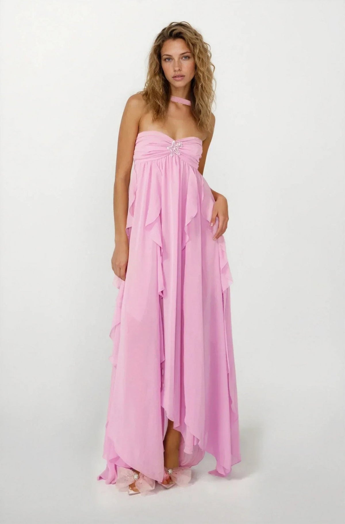 Chiffon Halter Tiered Maxi Dress