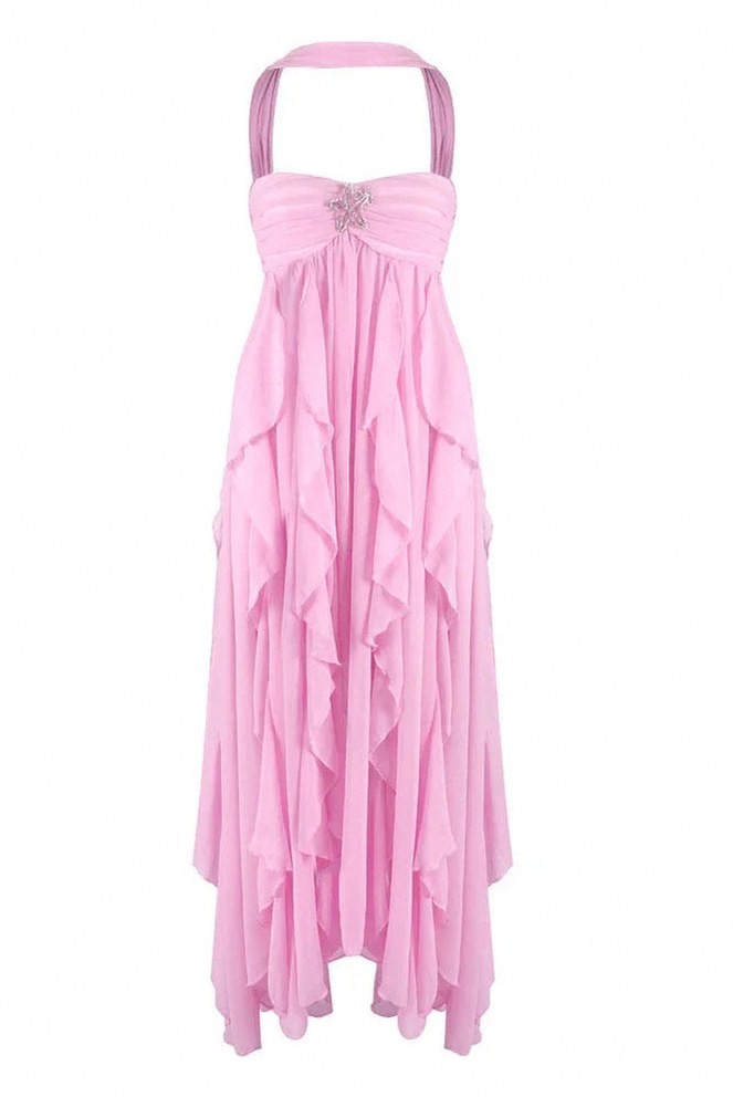Chiffon Halter Tiered Maxi Dress