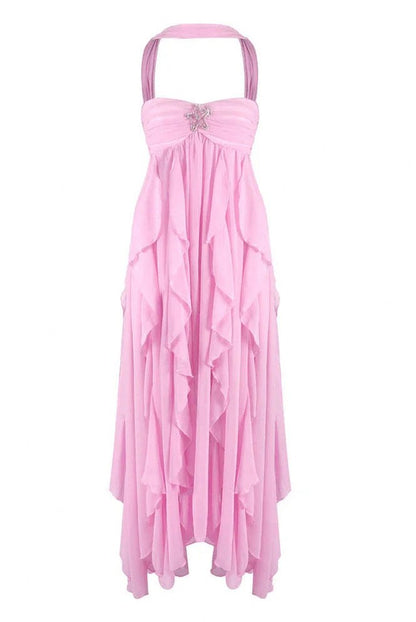 Chiffon Halter Tiered Maxi Dress