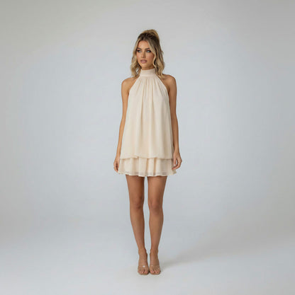 Chiffon Halter Tiered Mini Dress