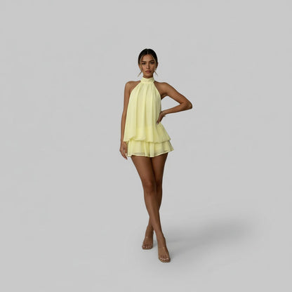 Chiffon Halter Tiered Mini Dress