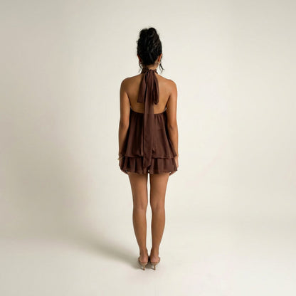 Chiffon Halter Tiered Mini Dress