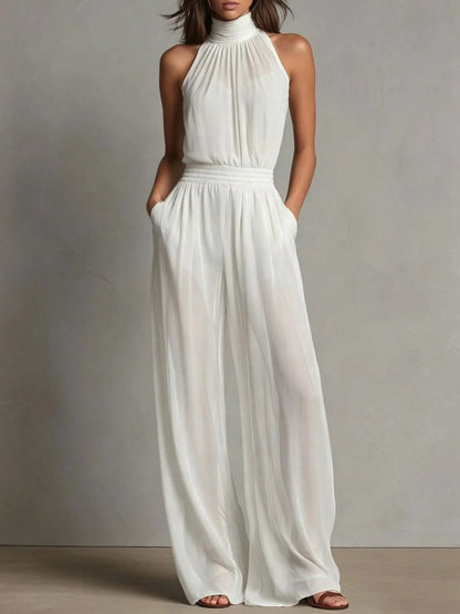 Chiffon Halter Wide Leg Jumpsuit