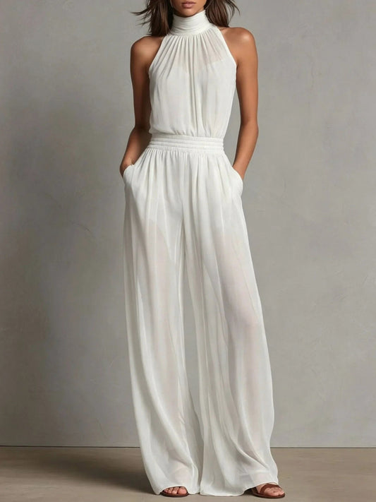 Chiffon Halter Wide Leg Jumpsuit