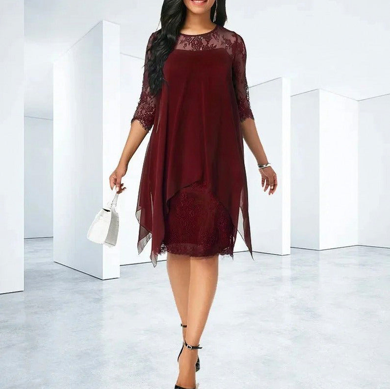 Chiffon Lace Overlay Midi Dress