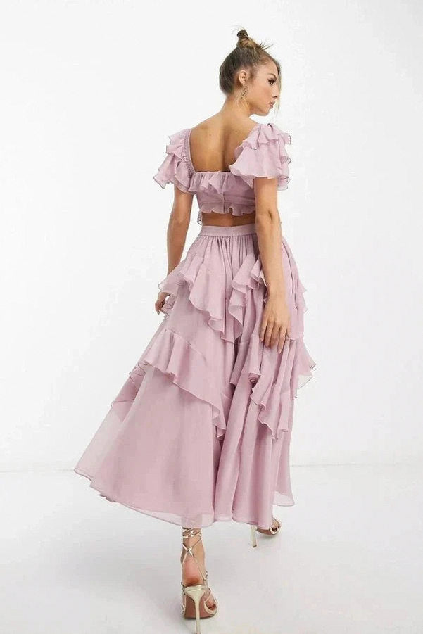 Chiffon Off Shoulder Corset Midi Dress