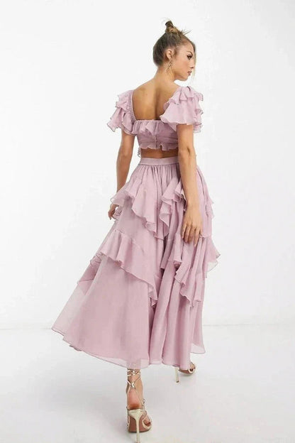 Chiffon Off Shoulder Corset Midi Dress