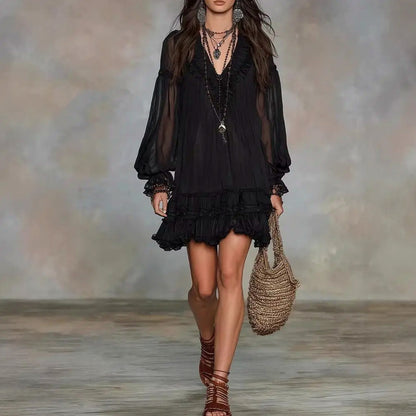 Chiffon Puff Sleeve Mini Dress
