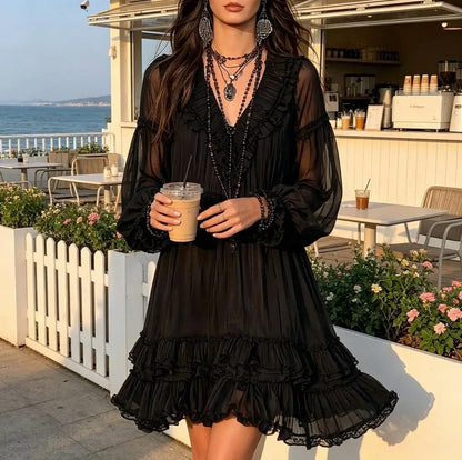 Chiffon Puff Sleeve Mini Dress