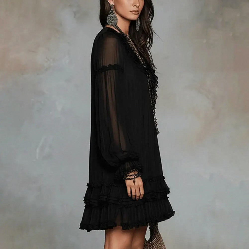 Chiffon Puff Sleeve Mini Dress