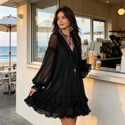 Chiffon Puff Sleeve Mini Dress
