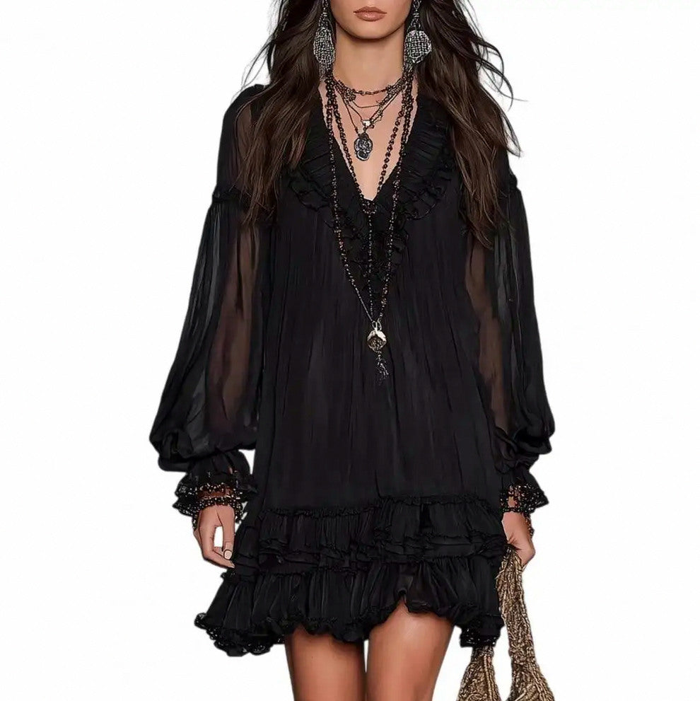 Chiffon Puff Sleeve Mini Dress
