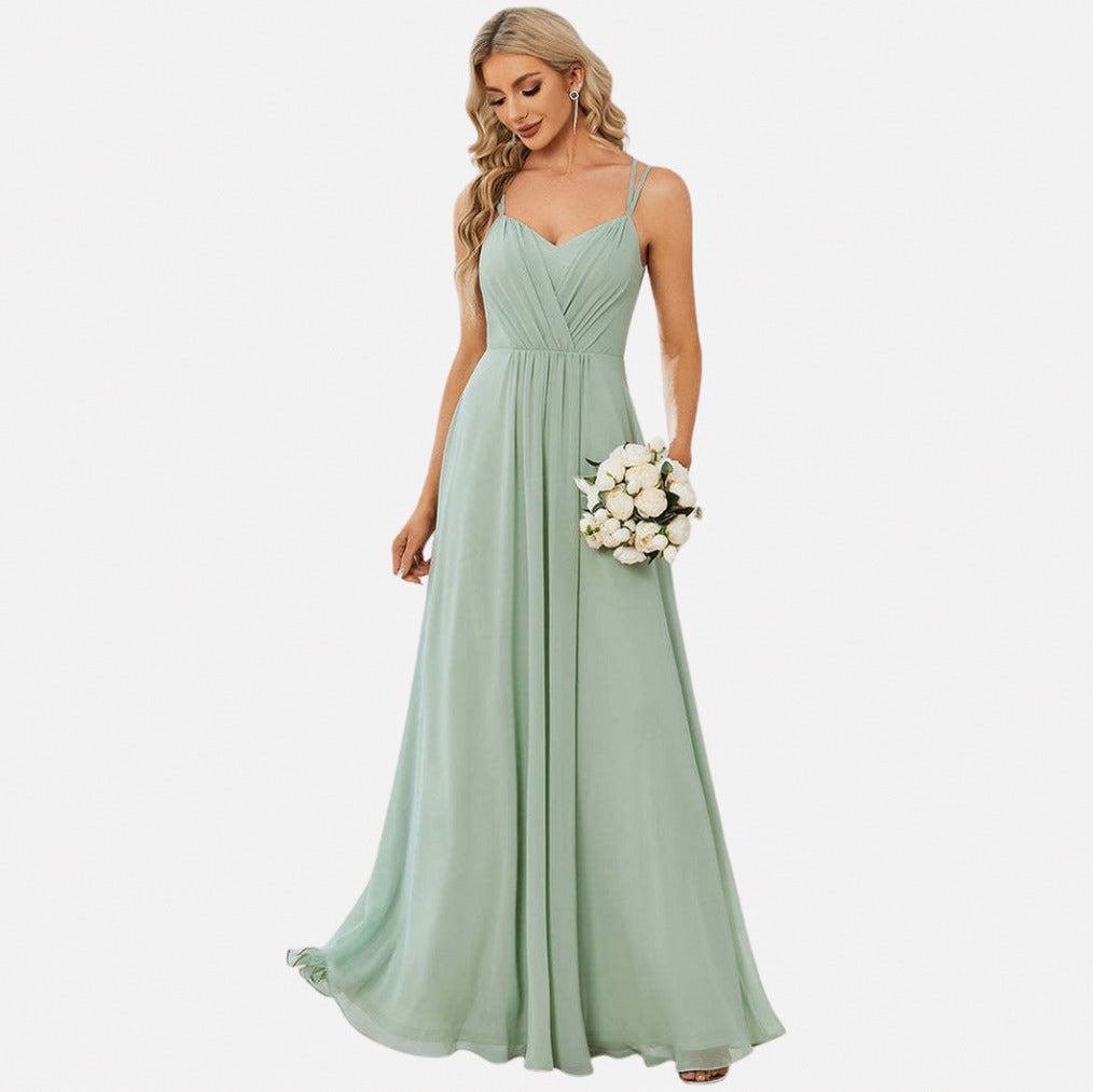 Chiffon Sweetheart Pleated Maxi Dress