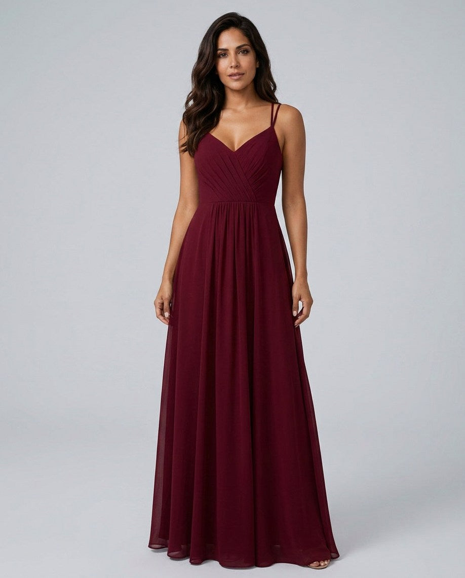Chiffon Sweetheart Pleated Maxi Dress