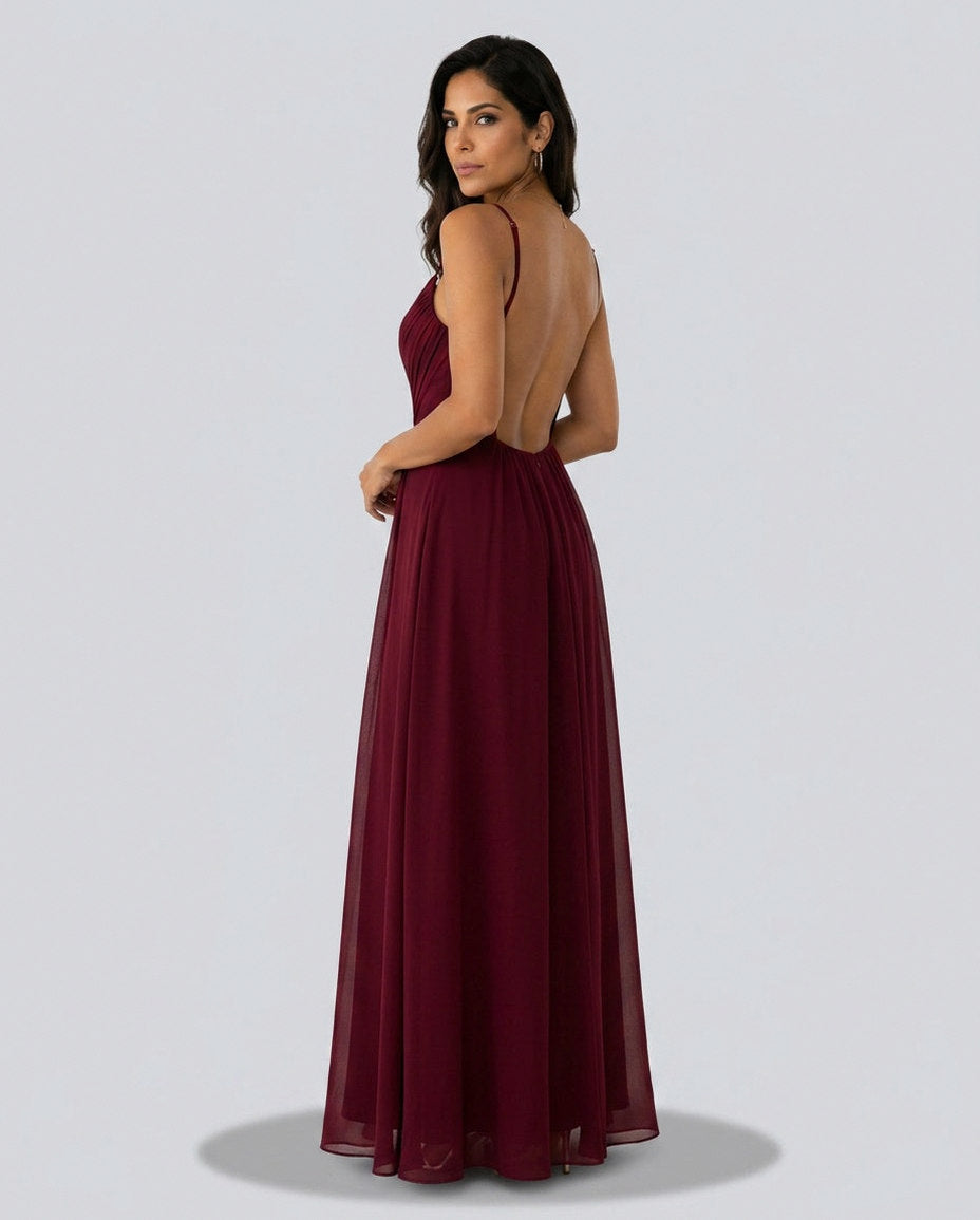 Chiffon Sweetheart Pleated Maxi Dress