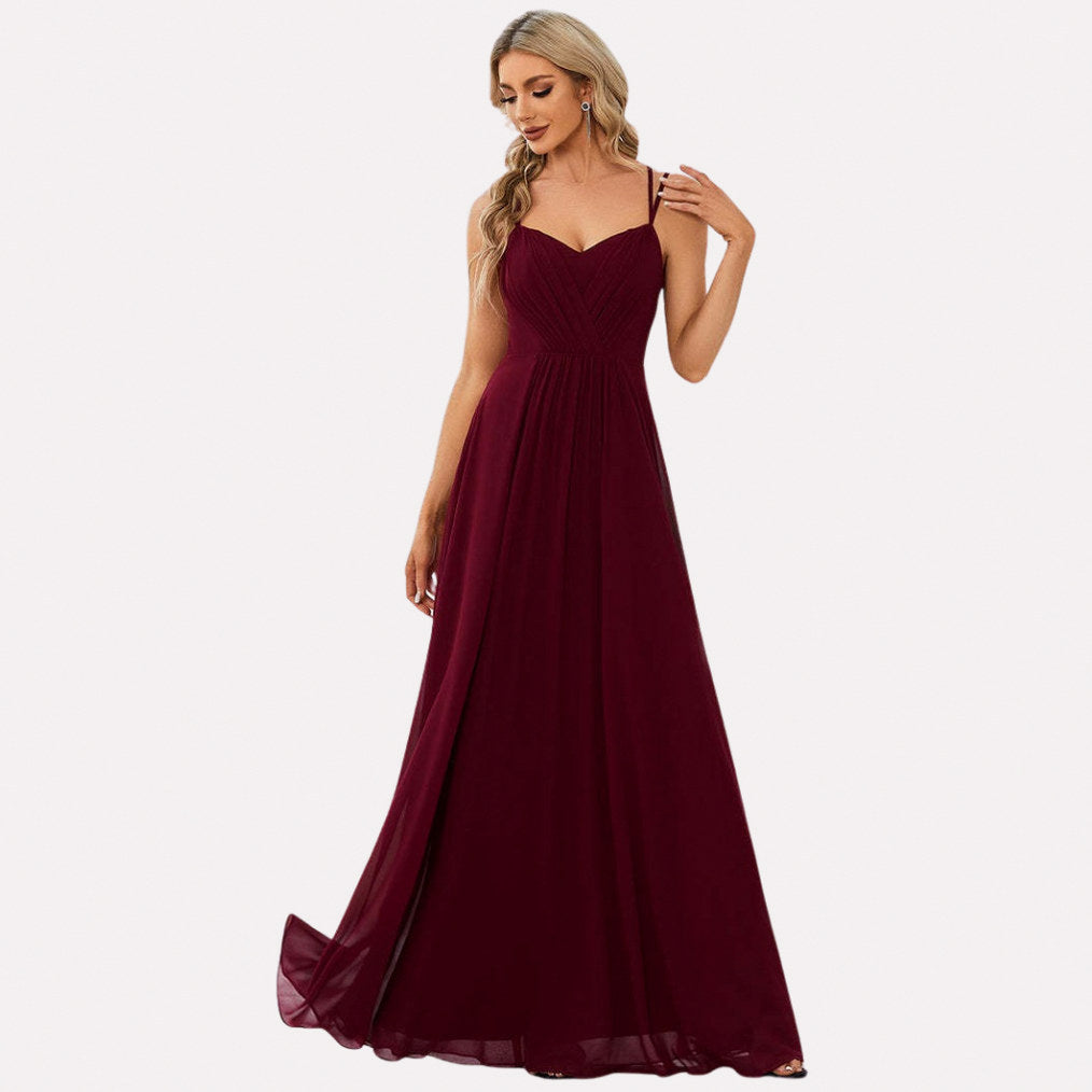 Chiffon Sweetheart Pleated Maxi Dress