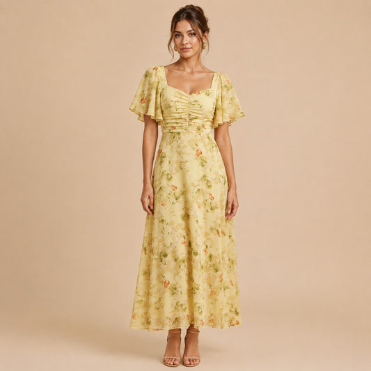 Chiffon Sweetheart Ruched Maxi Dress