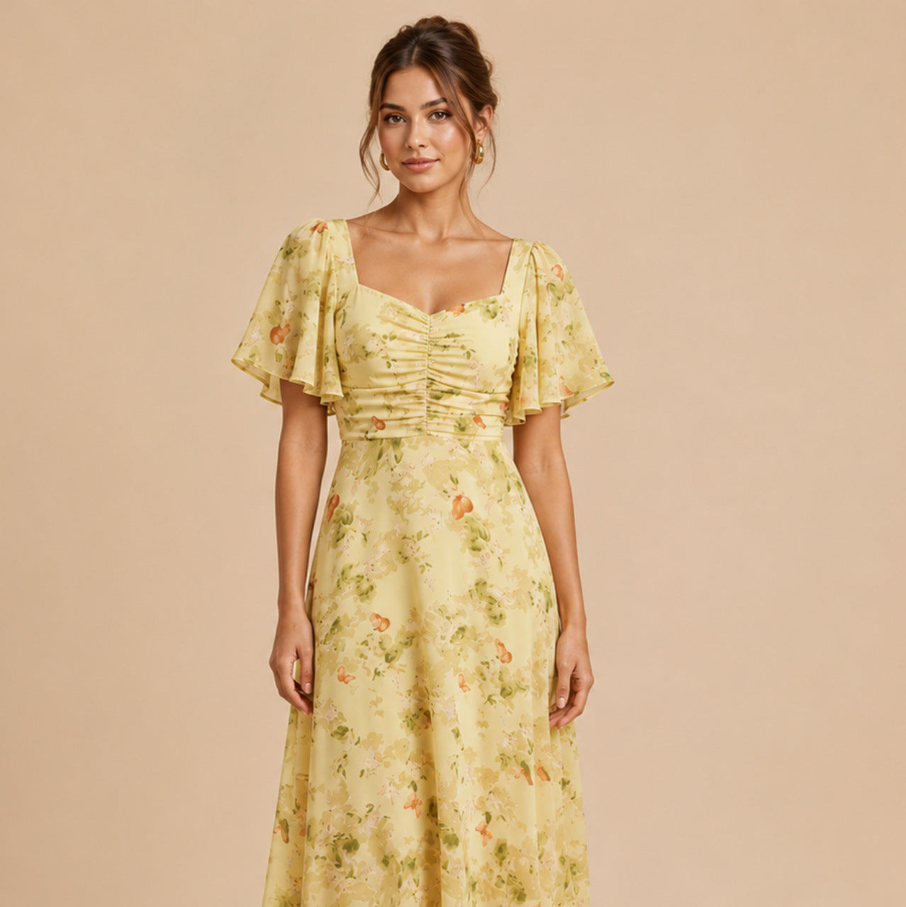 Chiffon Sweetheart Ruched Maxi Dress