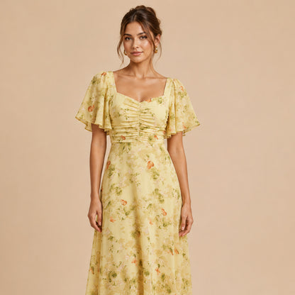 Chiffon Sweetheart Ruched Maxi Dress