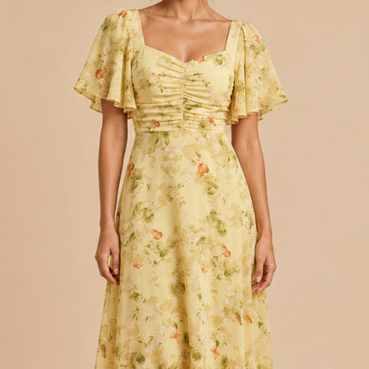Chiffon Sweetheart Ruched Maxi Dress