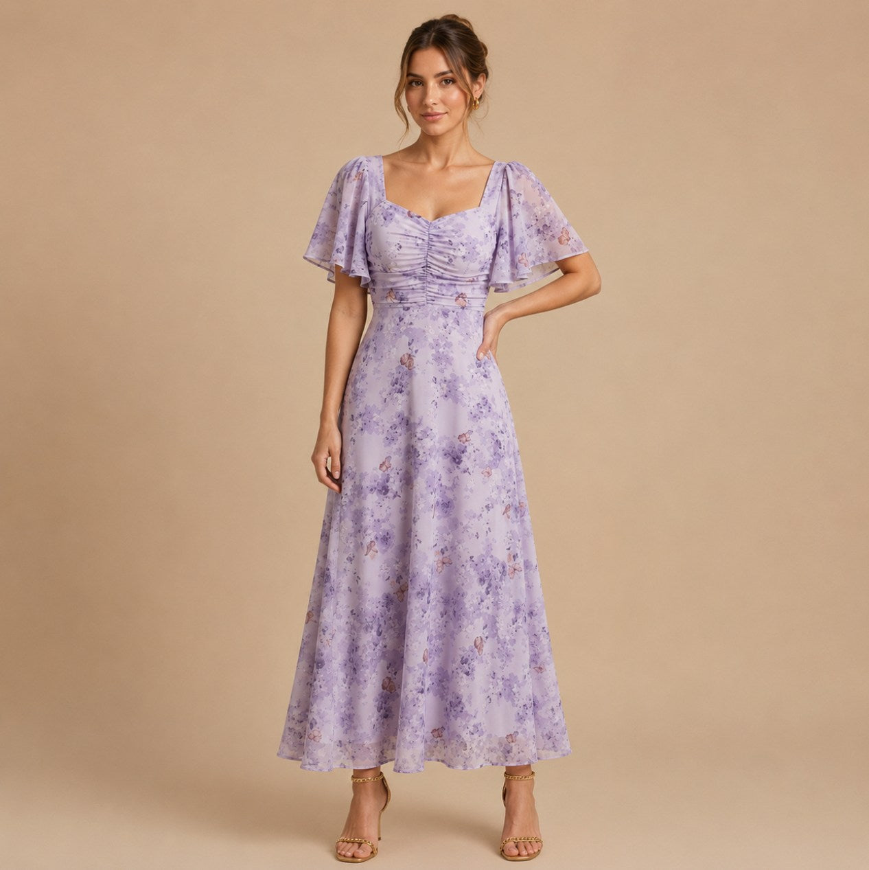 Chiffon Sweetheart Ruched Maxi Dress
