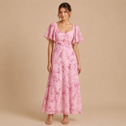 Chiffon Sweetheart Ruched Maxi Dress