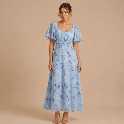 Chiffon Sweetheart Ruched Maxi Dress