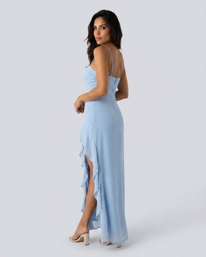 Chiffon Sweetheart Ruffle Maxi Dress