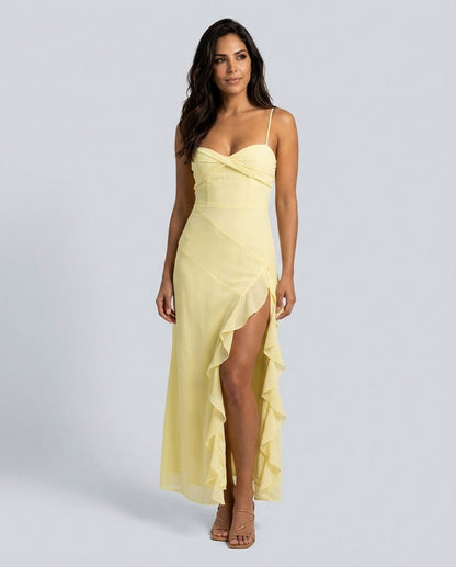 Chiffon Sweetheart Ruffle Maxi Dress