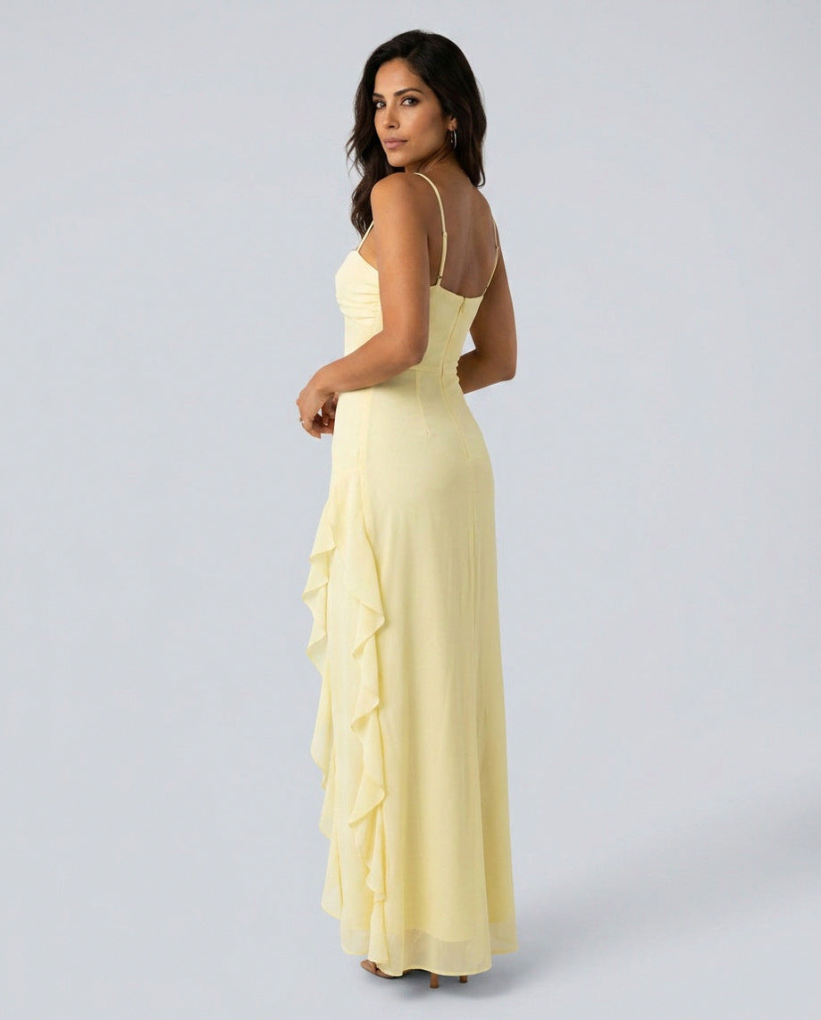 Chiffon Sweetheart Ruffle Maxi Dress