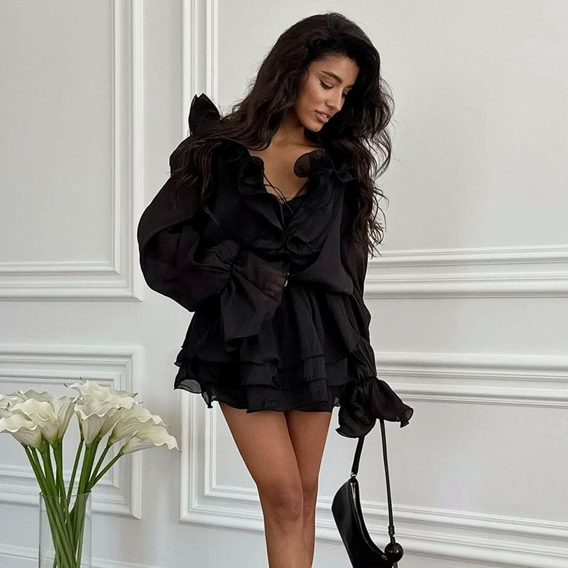 Chiffon Tiered Ruffle Mini Dress