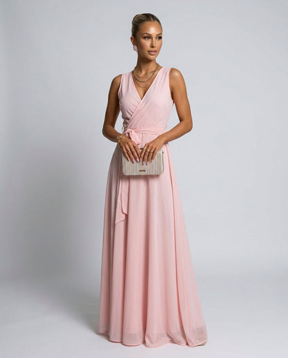 Chiffon Wrap Tie Waist Maxi Dress