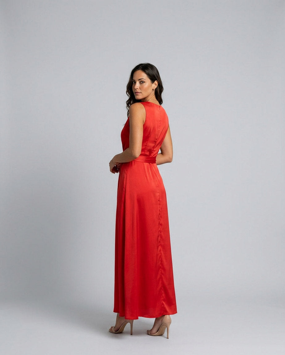 Chiffon Wrap Tie Waist Maxi Dress