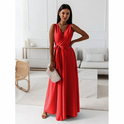 Chiffon Wrap Tie Waist Maxi Dress