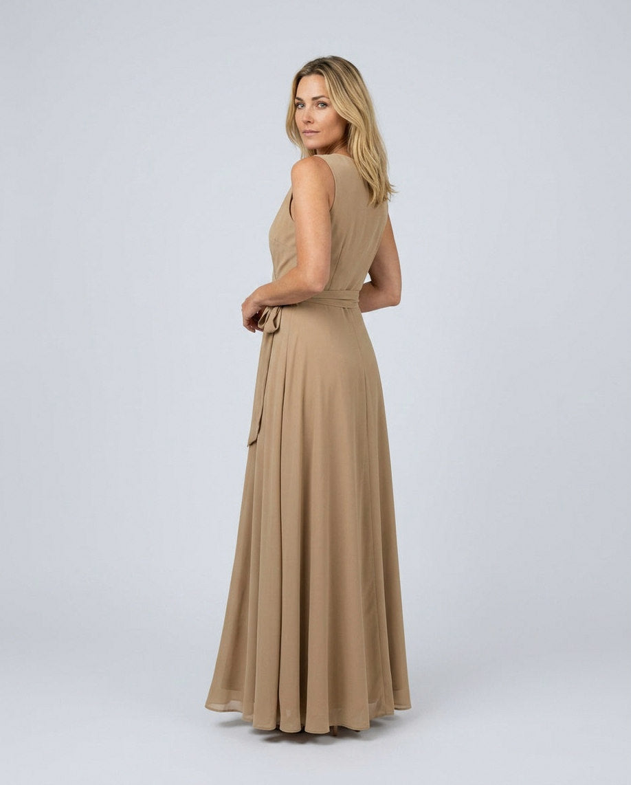 Chiffon Wrap Tie Waist Maxi Dress