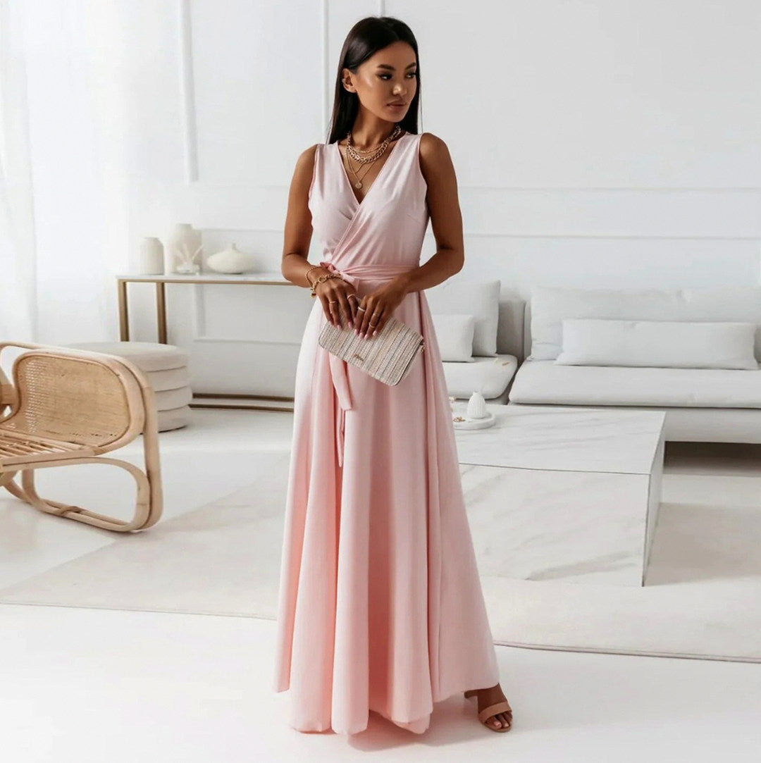 Chiffon Wrap Tie Waist Maxi Dress