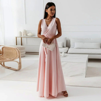 Chiffon Wrap Tie Waist Maxi Dress