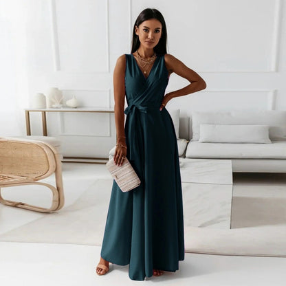 Chiffon Wrap Tie Waist Maxi Dress