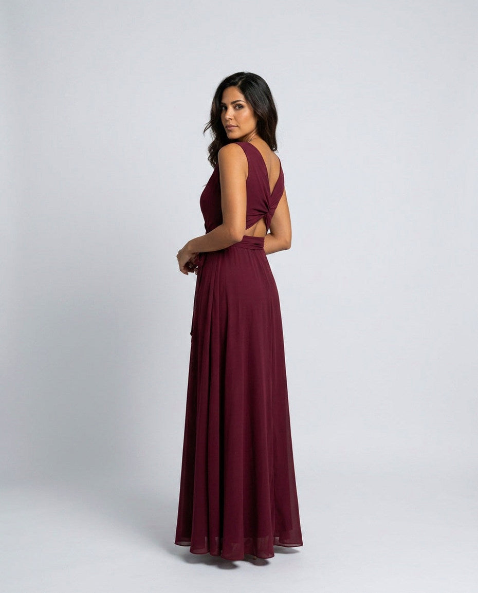 Chiffon Wrap Tie Waist Maxi Dress