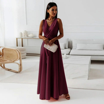 Chiffon Wrap Tie Waist Maxi Dress