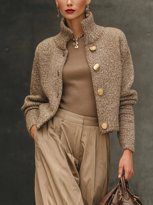 Chunky Knit Stand Collar Cardigan