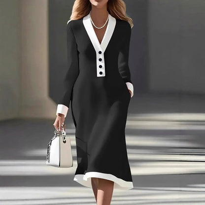 Contrast Trim Long Sleeve Dress