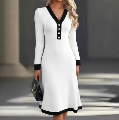 Contrast Trim Long Sleeve Dress